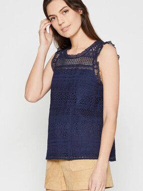 JOIE Lupe Dark Navy Lace Tank Blouse Top Size M NWT $228